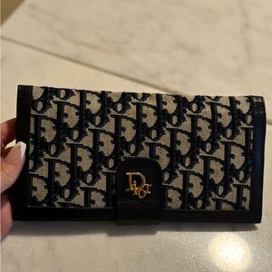 Dior Navy Foldover Wallet Kisslock Clasp